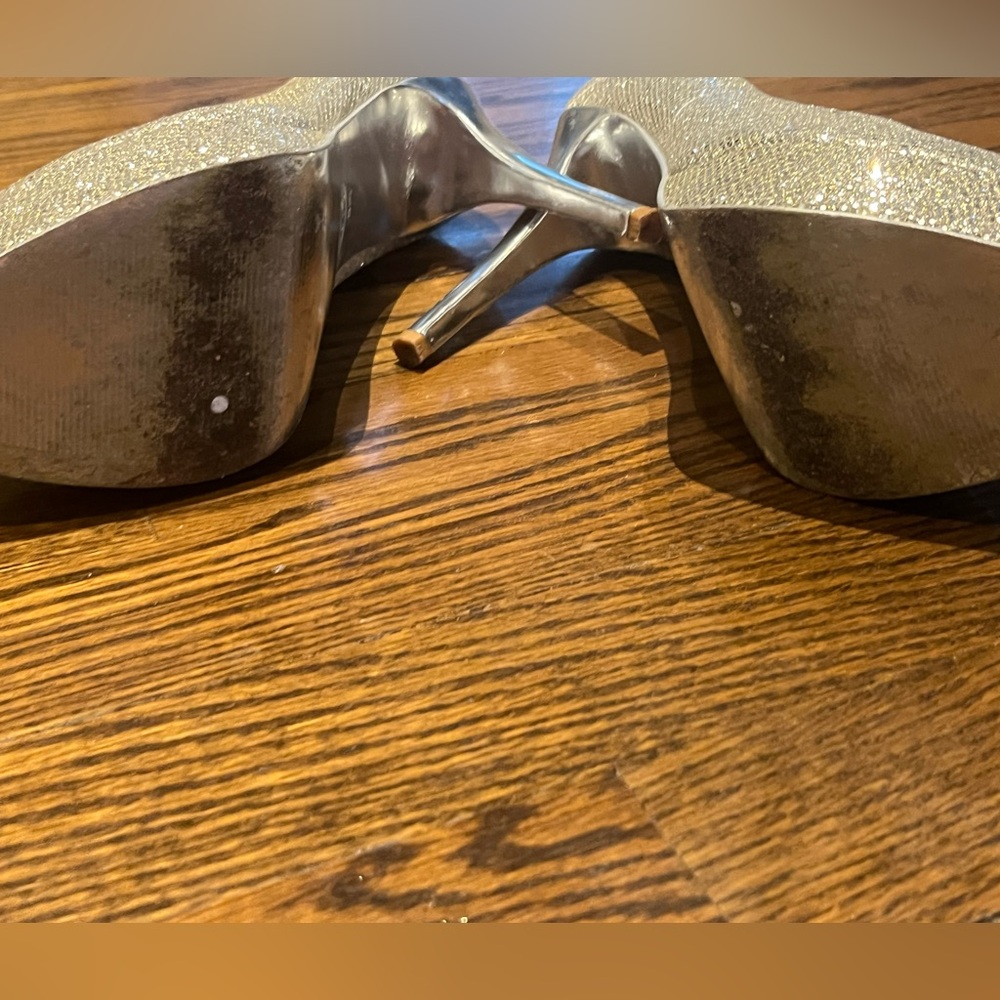 Michael Kors Glittering Silver Peep Toe Heels - Picture 13 of 15